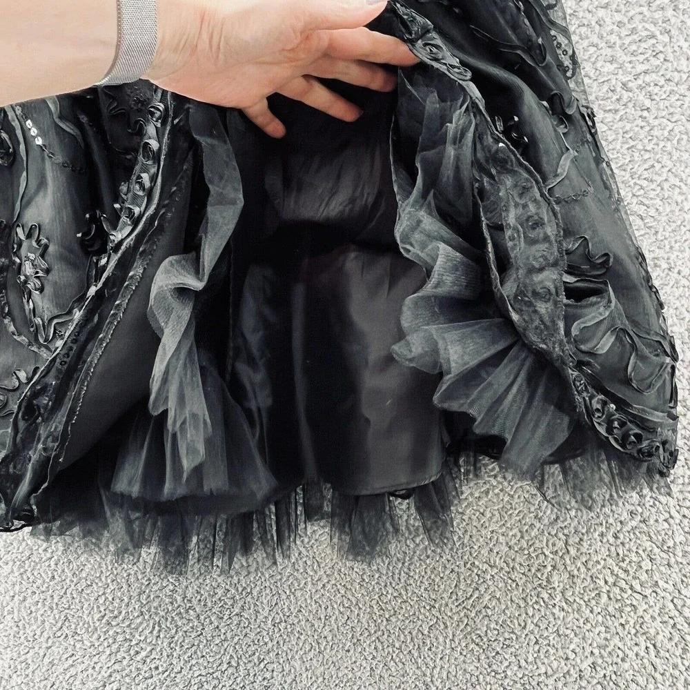 Gunne Sax Dress Black Fitted Satin Corset Strapless Puff Goth AboveKnee - Picture 14 of 15